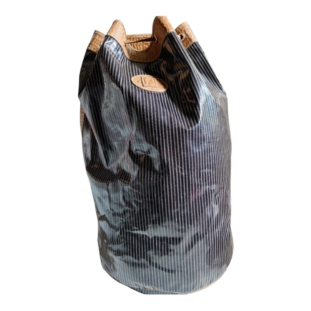 FENDI Authentic RARE Pequin Striped Nylon Drawstring XL Bucket Backpack
